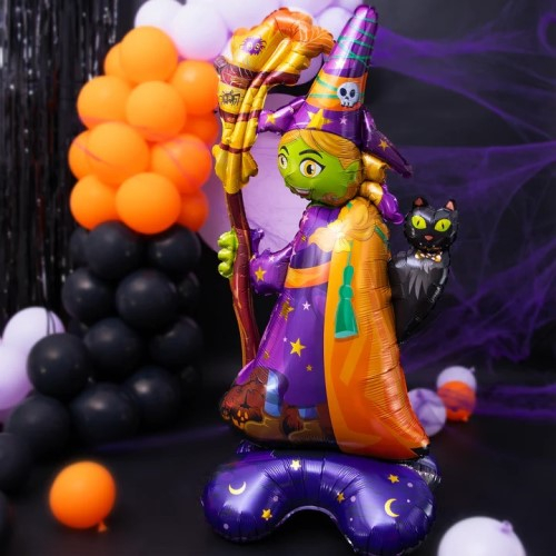 Balon folie stand up Halloween Vrajitoare si pisica 155 X 72 cm [5]
