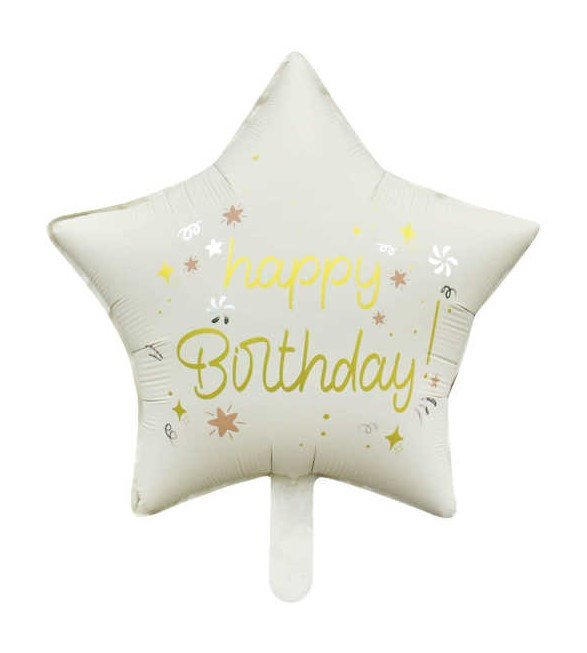 Balon folie stea crem Happy Birthday 45 cm [1]