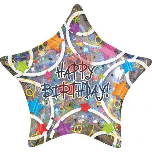 Balon folie stea Happy Birthday confetti 45 cm