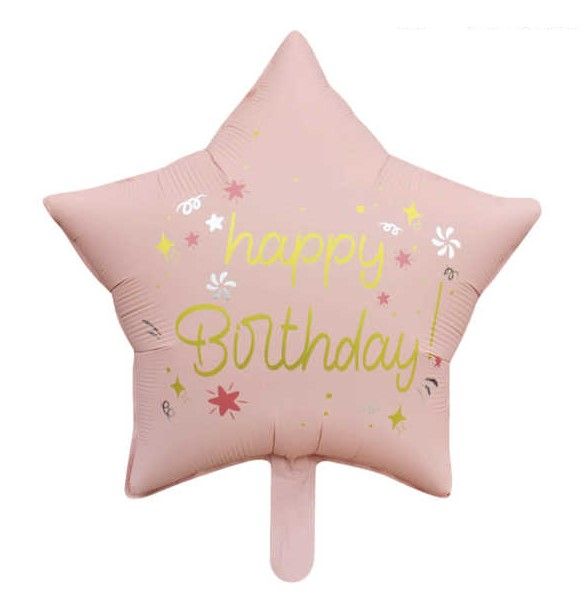 Balon folie stea roz Happy Birthday 45 cm [1]