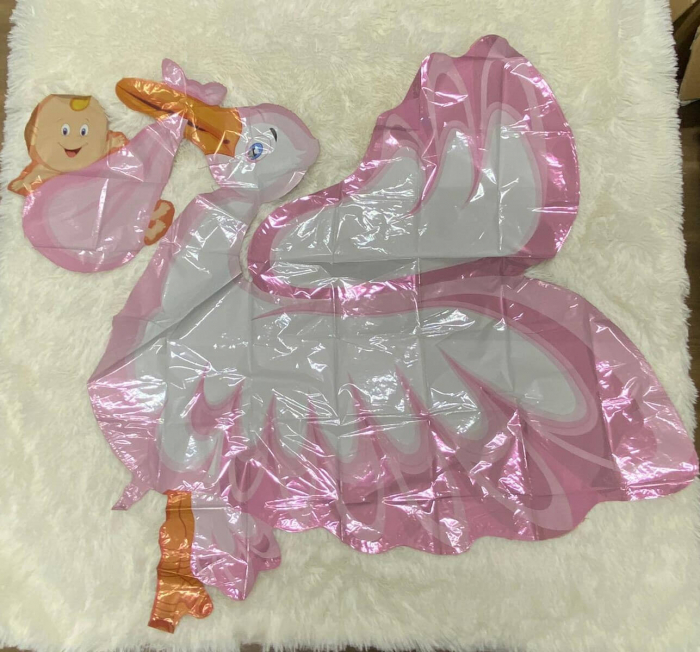 Balon folie supershape Barza roz cu bebelus 135 cm [2]