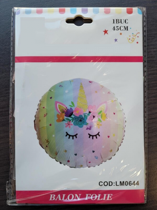 Balon folie unicorn flori rotund 45cm [2]