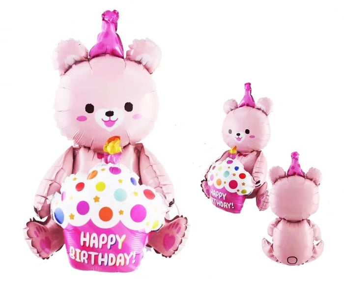 Balon folie ursulet cu briosa roz stand up 70 cm [2]