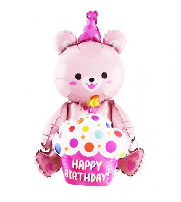 Balon folie ursulet cu briosa roz stand up 70 cm [1]