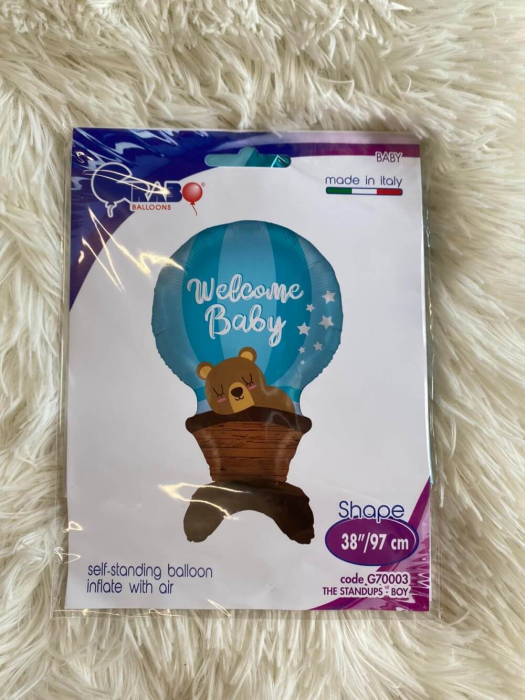 Balon folie Welcome Baby albastru stand up 97 cm [5]