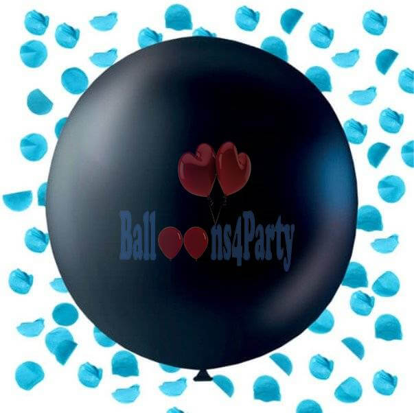 Balon jumbo negru 60 cm cu confetti albastru