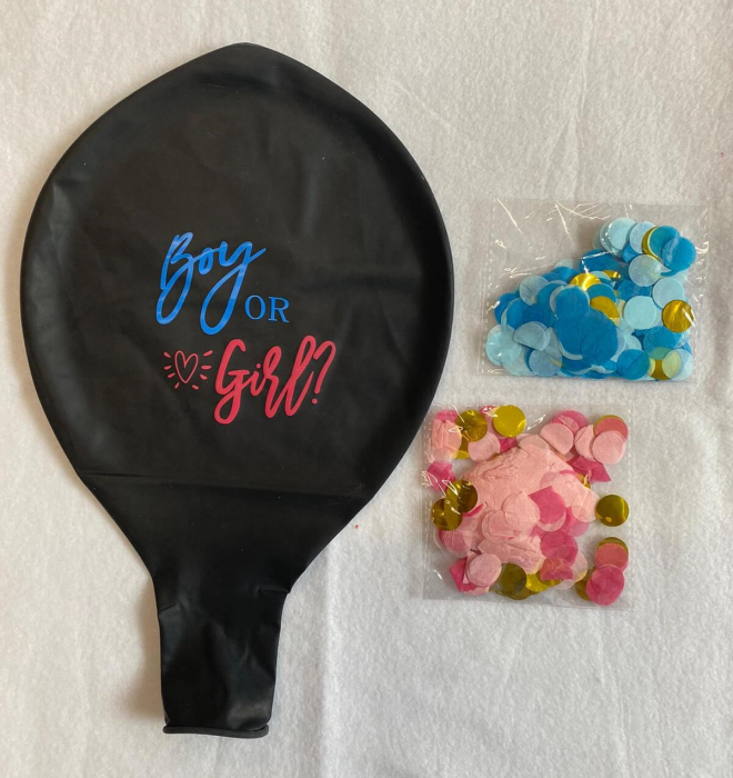Balon jumbo dezvaluirea sexului copilului negru cu confetti roz si albastru Boy or Girl 90 cm [2]