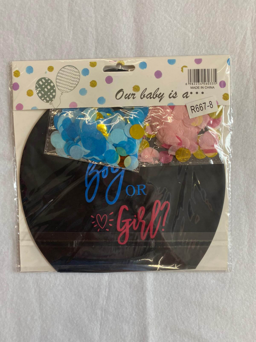 Balon jumbo dezvaluirea sexului copilului negru cu confetti roz si albastru Boy or Girl 90 cm [3]