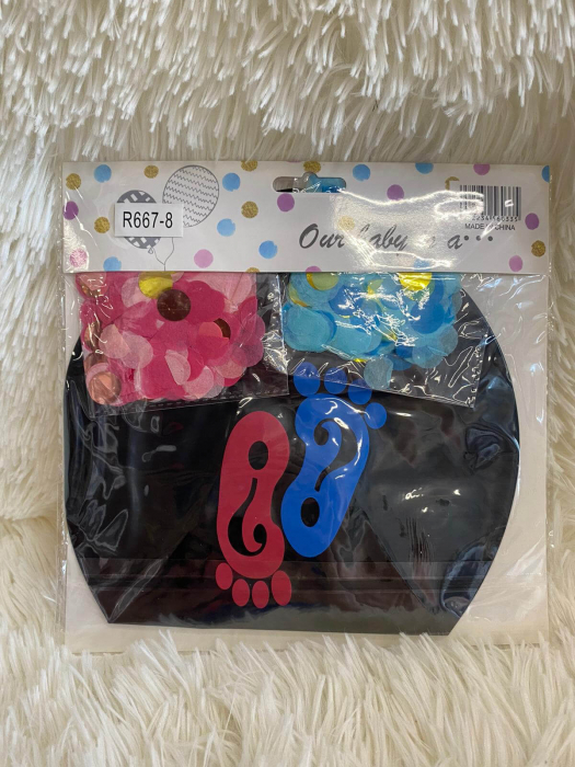 Balon jumbo dezvaluirea sexului copilului negru cu confetti roz si albastru Boy or Girl 90 cm [6]
