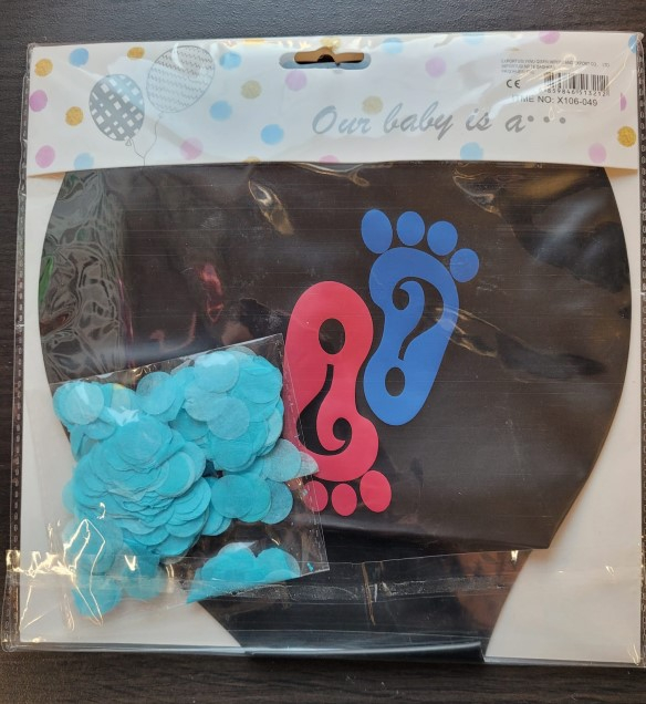 Balon jumbo dezvaluire sexul copilului negru cu confetti roz si albastru picioruse 90 cm [5]