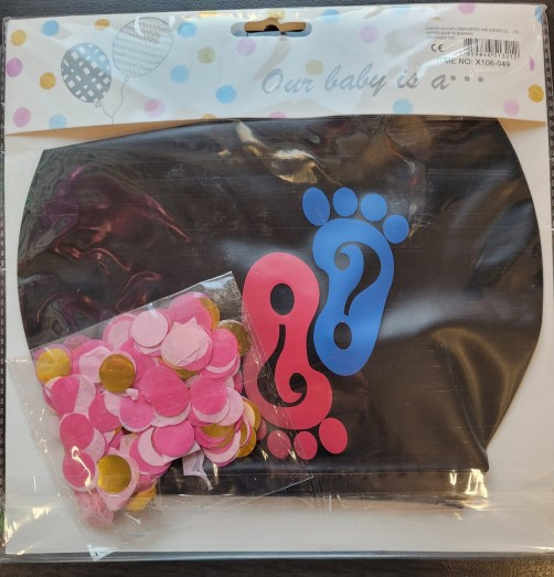 Balon jumbo dezvaluire sexul copilului negru cu confetti roz si albastru picioruse 90 cm [7]