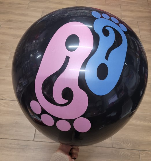 Balon jumbo dezvaluire sexul copilului negru cu confetti roz si albastru picioruse 90 cm [2]