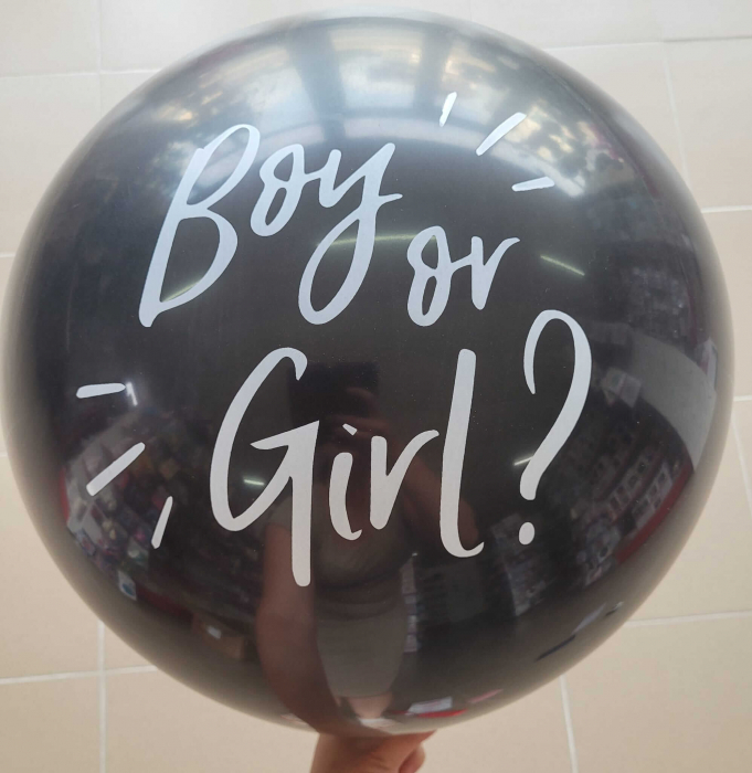 Balon negru 90 cm dezvaluire Boy or Girl confetti albastre [2]
