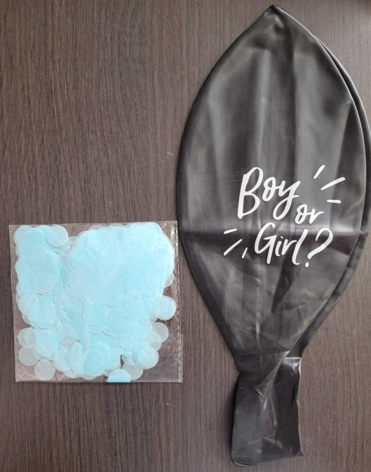 Balon negru 90 cm dezvaluire Boy or Girl confetti albastre [4]