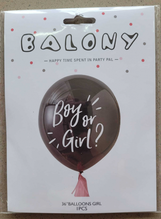 Balon negru 90 cm dezvaluire Boy or Girl confetti roz [5]