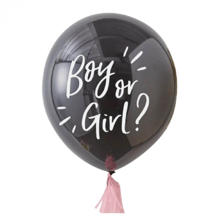 Balon negru 90 cm dezvaluire Boy or Girl confetti roz [1]