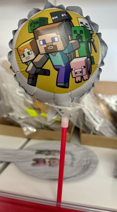 Balon rotund alb personalizabil Minecraft tort 12 cm [3]
