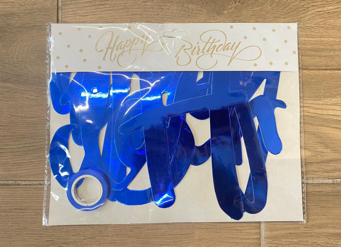 Banner Happy Birthday scris de mana albastru 1m [3]