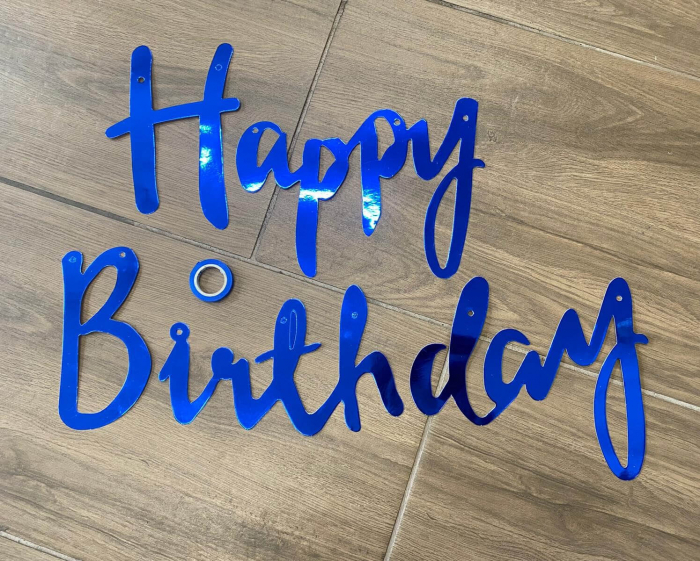 Banner Happy Birthday scris de mana albastru 1m [2]