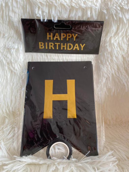 Banner Happy Birthday carton negru [4]