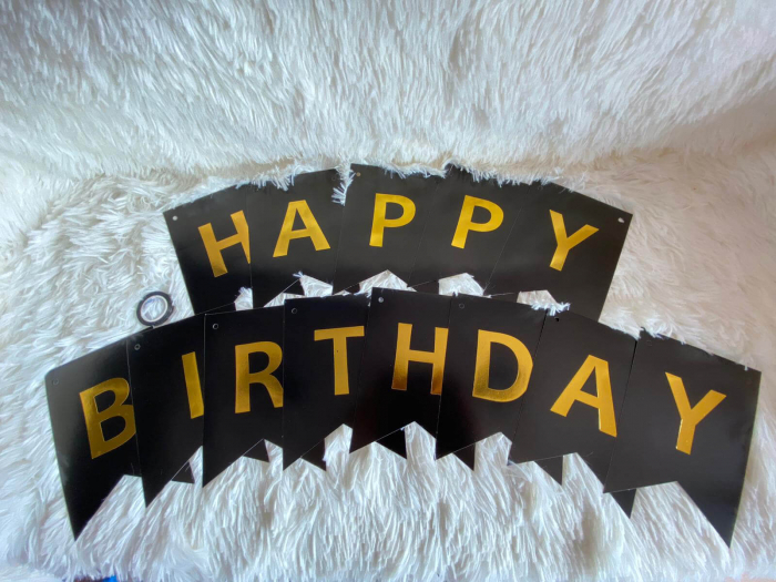 Banner Happy Birthday carton negru [2]