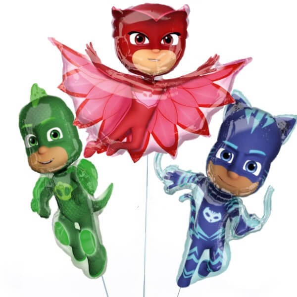 Buchet 3 baloane cu heliu Eroi in Pijama PJ Masks Supershape
