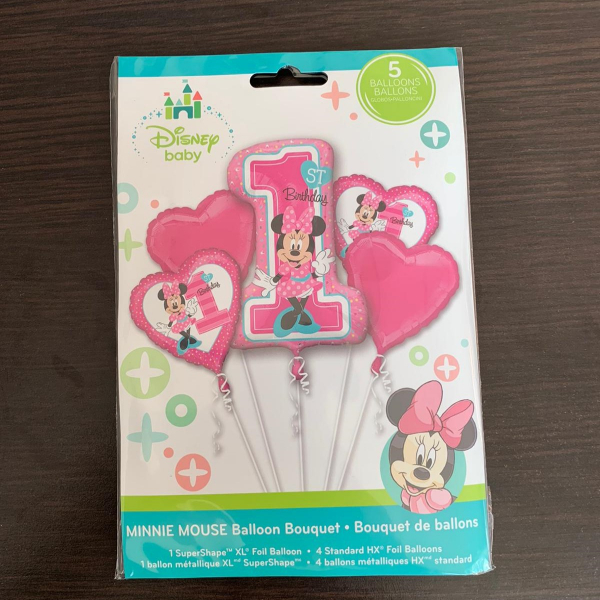 Buchet 5 baloane folie Minnie Mouse prima aniversare 1 an [2]