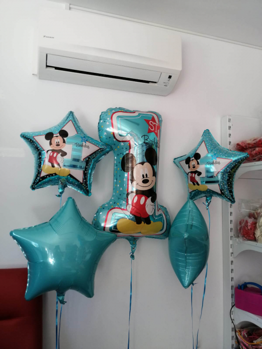 Buchet 5 baloane folie Mickey Mouse prima aniversare 1 an 0026635343411 [2]