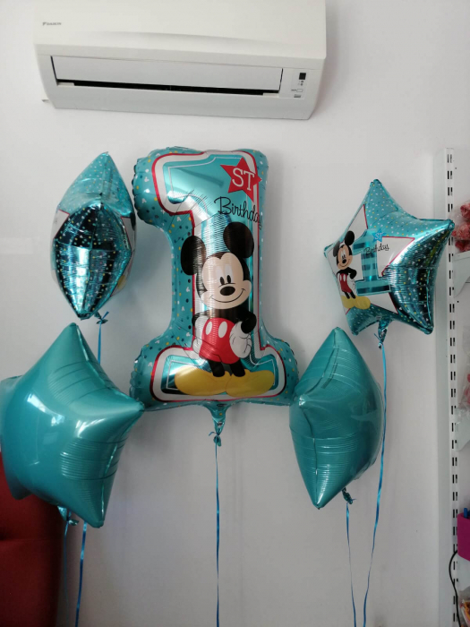 Buchet 5 baloane folie Mickey Mouse prima aniversare 1 an 0026635343411 [3]