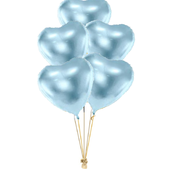 Buchet 5 baloane inimi albastru deschis cu heliu 45cm [1]