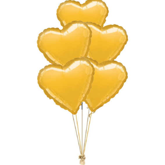 Buchet 5 baloane inimi auriu inchis 43 cm