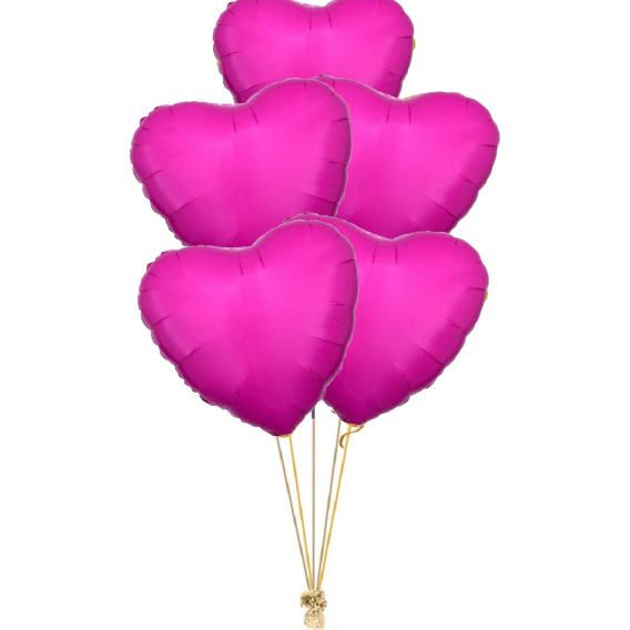 Buchet 5 baloane inimi roz bubble cu heliu 45cm