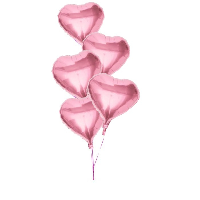 Buchet 5 baloane inimi roz cu heliu 56 cm
