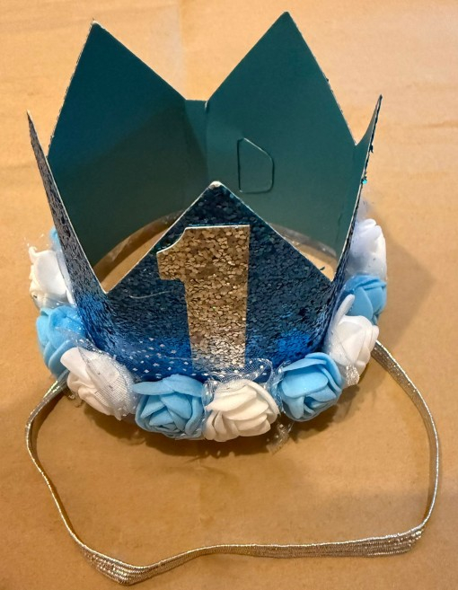 Coroana aniversare 1 an albastru si argintiu 7.5 cm [2]