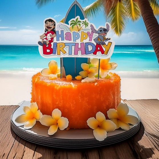 Decor tort carton Happy Birthday Stitch 8 x 15 cm [2]