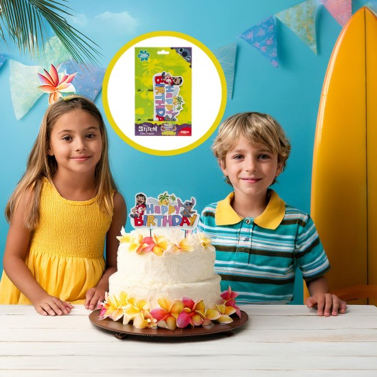 Decor tort carton Happy Birthday Stitch 8 x 15 cm [5]