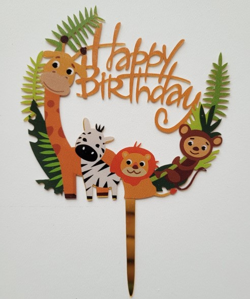 Decor tort plastic Happy Birthday zoo 10 cm [2]