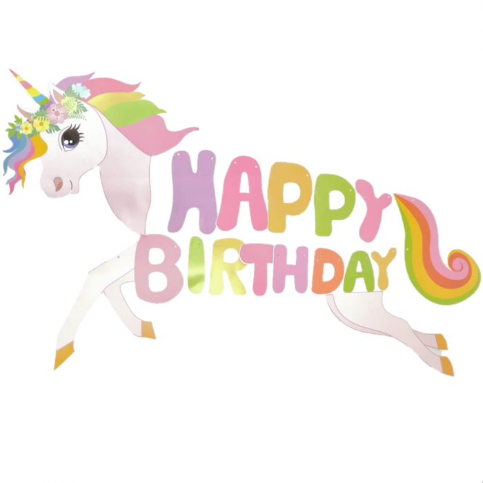 Ghirlanda banner Happy Birthday unicorn 100 x 70cm
