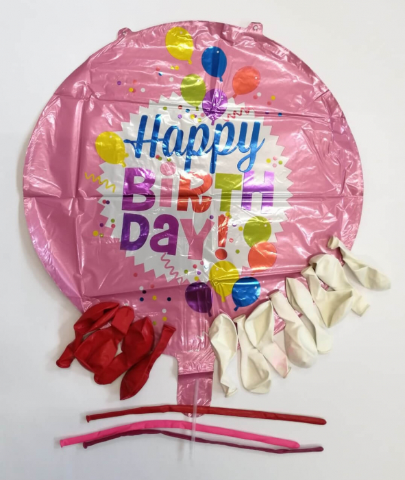 Kit decor pilon Aniversare Happy Birthday roz [3]