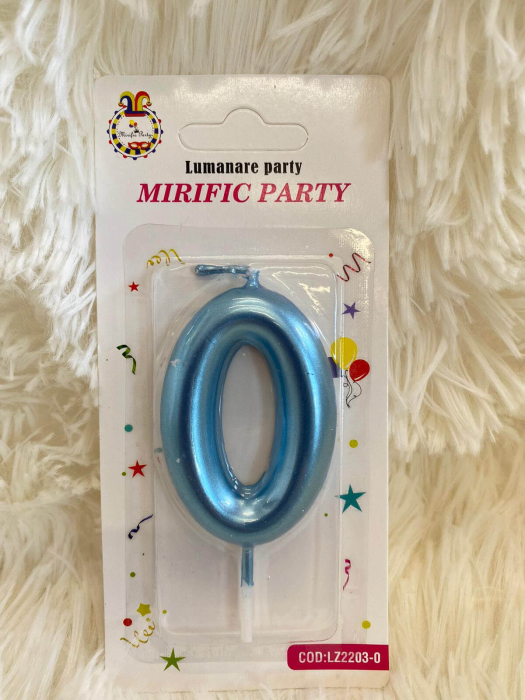 Lumanare tort cifra 0 albastru metalic 6 cm [2]