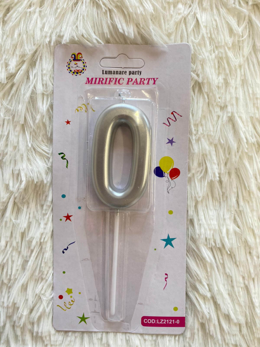Lumanare tort cifra 0 argintiu metalic 7 cm [3]