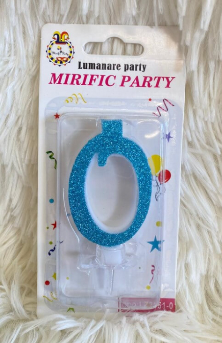 Lumanare tort cifra 0 cu sclipici 7 cm [2]