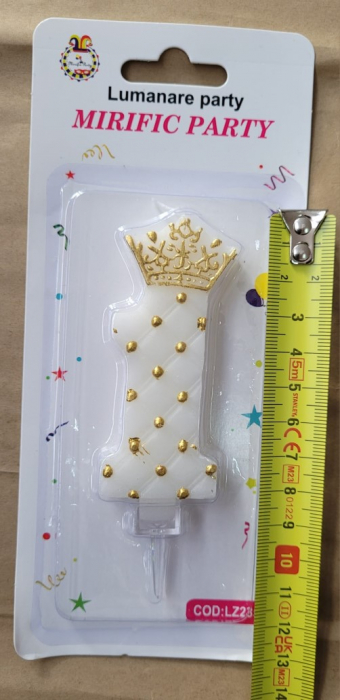 Lumanare tort cifra 1 alb cu coroana aurie 8 cm [3]