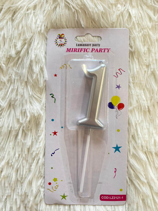 Lumanare tort cifra 1 argintiu metalic 7 cm [3]