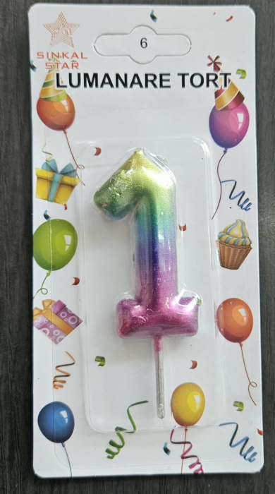 Lumanare tort cifra 1 curcubeu 7 cm [2]