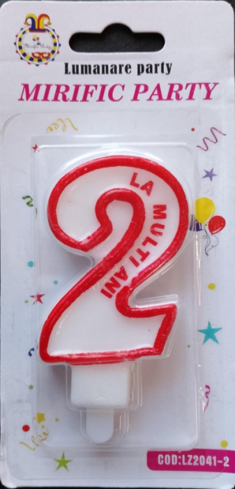 Lumanare tort Cifra 2 rosu 7cm [2]