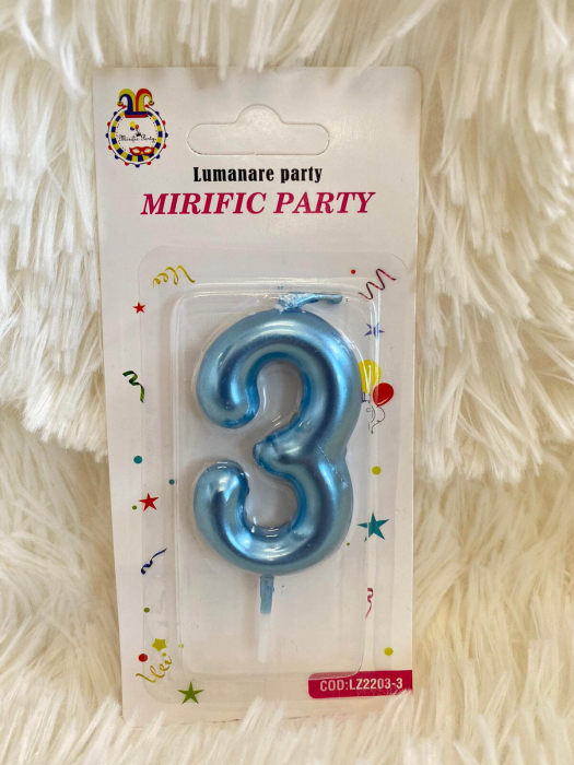 Lumanare tort cifra 3 albastru metalic 6 cm [2]