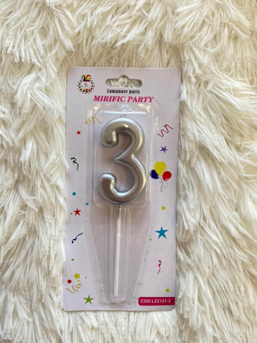 Lumanare tort cifra 3 argintiu metalic 7 cm [3]