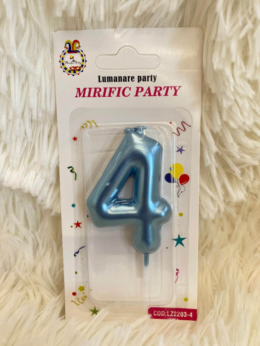 Lumanare tort cifra 4 albastru metalic 6 cm [2]