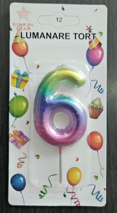 Lumanare tort cifra 6 curcubeu 7 cm [2]